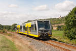 Burgenlandbahn 672 909 + 672 xxx als RB 34875 von Wangen nach Naumburg Ost, am 20.08.2016 bei Freyburg.
