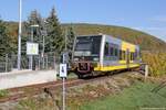 Burgenlandbahn 672 906 als RB 26874 aus Naumburg Ost, am 15.10.2018 in Wangen.
