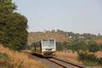 Burgenlandbahn 672 906 + 672 xxx als RB 26867 von Wangen nach Naumburg Ost, am 25.08.2018 bei Freyburg.