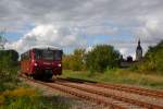 EBS 772 345-5 als Sonderzug von Karsdorf nach Freyburg, am 27.09.2015 bei der Ausfahrt in Laucha.