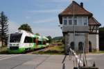Der VT 201 der Erfurter Bahn als RB 34878 und gleichzeitige DB Netz Videofahrt von Naumburg Ost nach Wangen, am 26.07.2013 bei der Ausfahrt in Laucha. (Foto: dampflok015).