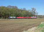 EBS 118 719 brachte am 14.04.2018 die E-Loks 155 239 + DB 143 065 + RBH 143 950 nach Karsdorf.
