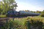 InfraLeuna 210 am 16.05.2014 mit leeren GATX Kesselwagen aus Gro�korbetha in Karsdorf.