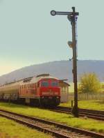MEG 315 (92 80 1232 489-5 D-MEG) mit einem Zementleerzug nach Karsdorf, im Bf Laucha; 07.10.2007 (Foto: Dieter Thomas)
