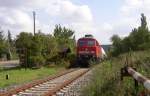 MEG 315 (92 80 1232 489-5 D-MEG) mit einem Zementkessel-Leerzug nach Karsdorf am Lauchaer Posten 6a.