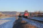 MEG 318 mit einigen Triebwagen der BR 628, am 22.01.2016 zwischen Freyburg und Balgstädt.