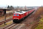 MEG 232 489 mit 15 E-Loks der Baureihe 143, am 15.02.2016 im ehemaligen Bahnhof von Freyburg.