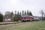 EBS 132 293-2 mit dem leeren  Rotkäppchen-Express I  Lr 16992 von Freyburg zur Abstellung nach Karsdorf, am 24.03.2019 in Balgstädt.