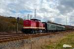 112 481-7 von MaS Bahnconsult am 19.03.2022 nach der Ankunft mit einem Sonderzug aus Leipzig Hbf in Karsdorf Bbf.