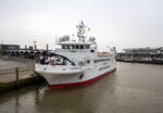Die Fähre MS Wangerooge am 11 März 2024 am Anleger in Harlesiel.